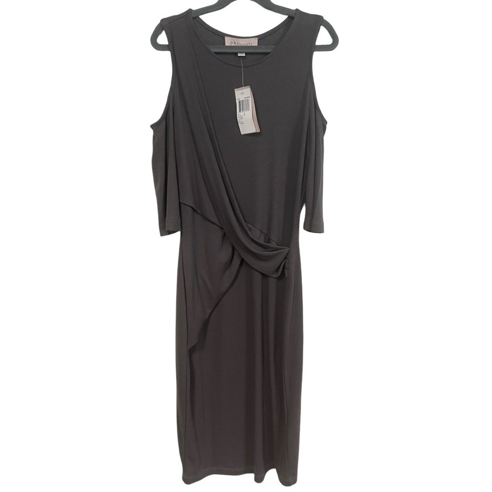 Philosophy Republic Clothing Cold Shoulder Draped Ribbed Dress Artist Graphite S